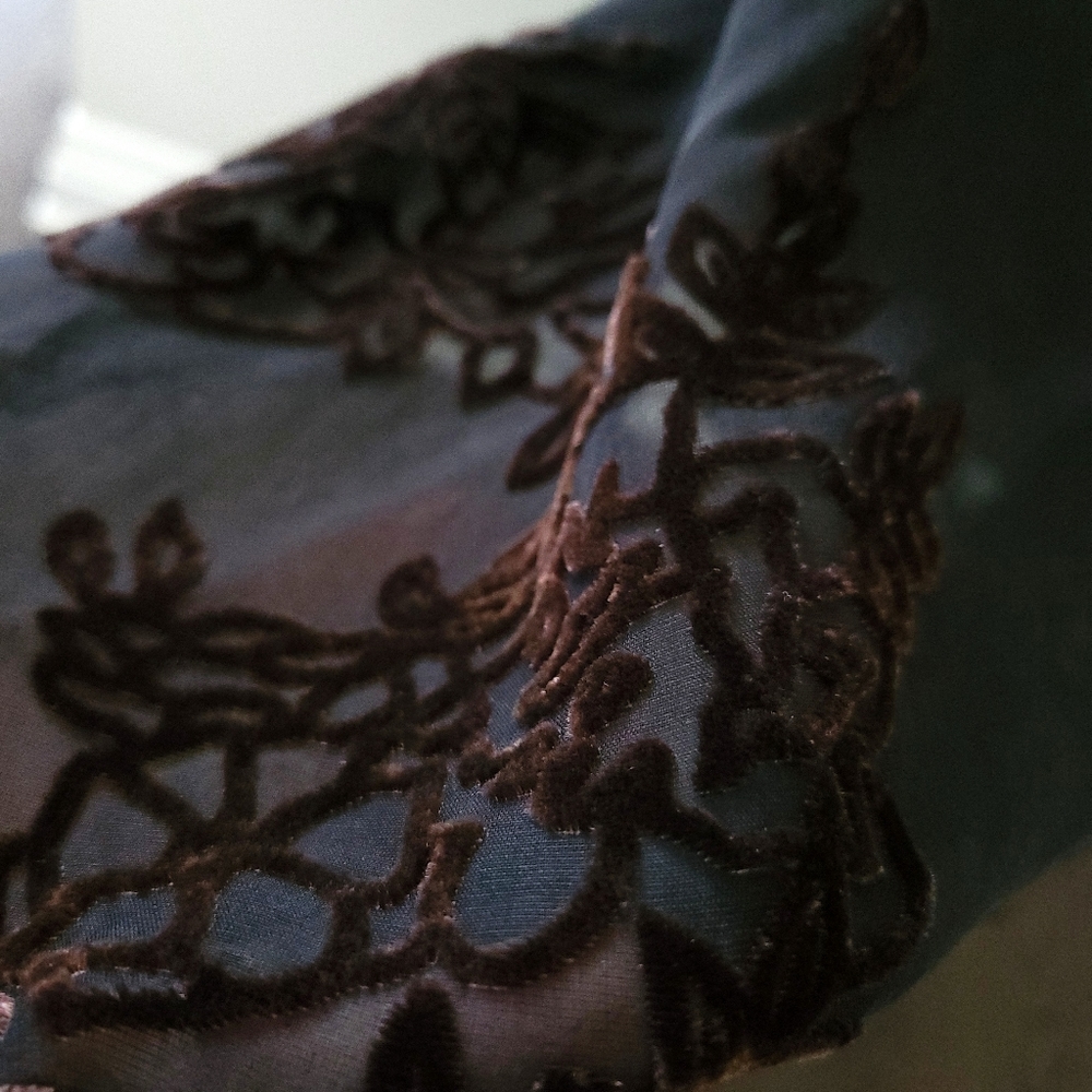 Vintage Y2K Silk Romantic Dark Floral Velvet Burnout Midi Dress - Picture 6 of 11